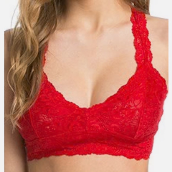 Racerback Halter Lace Bralette - One Size, Red - Picture 7 of 8